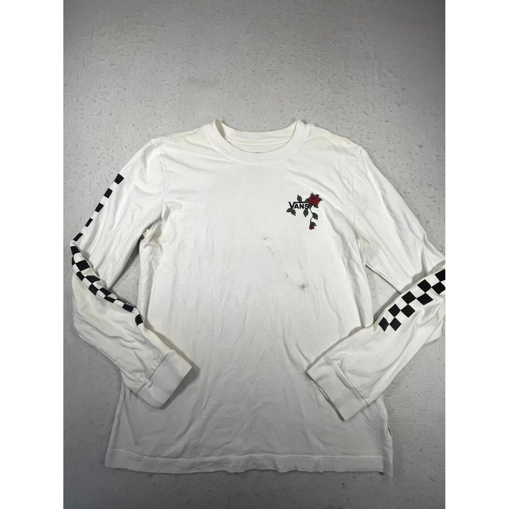 Vans Off The Walls Shirt Womens Large White Checkerboard Print Cotton Casual